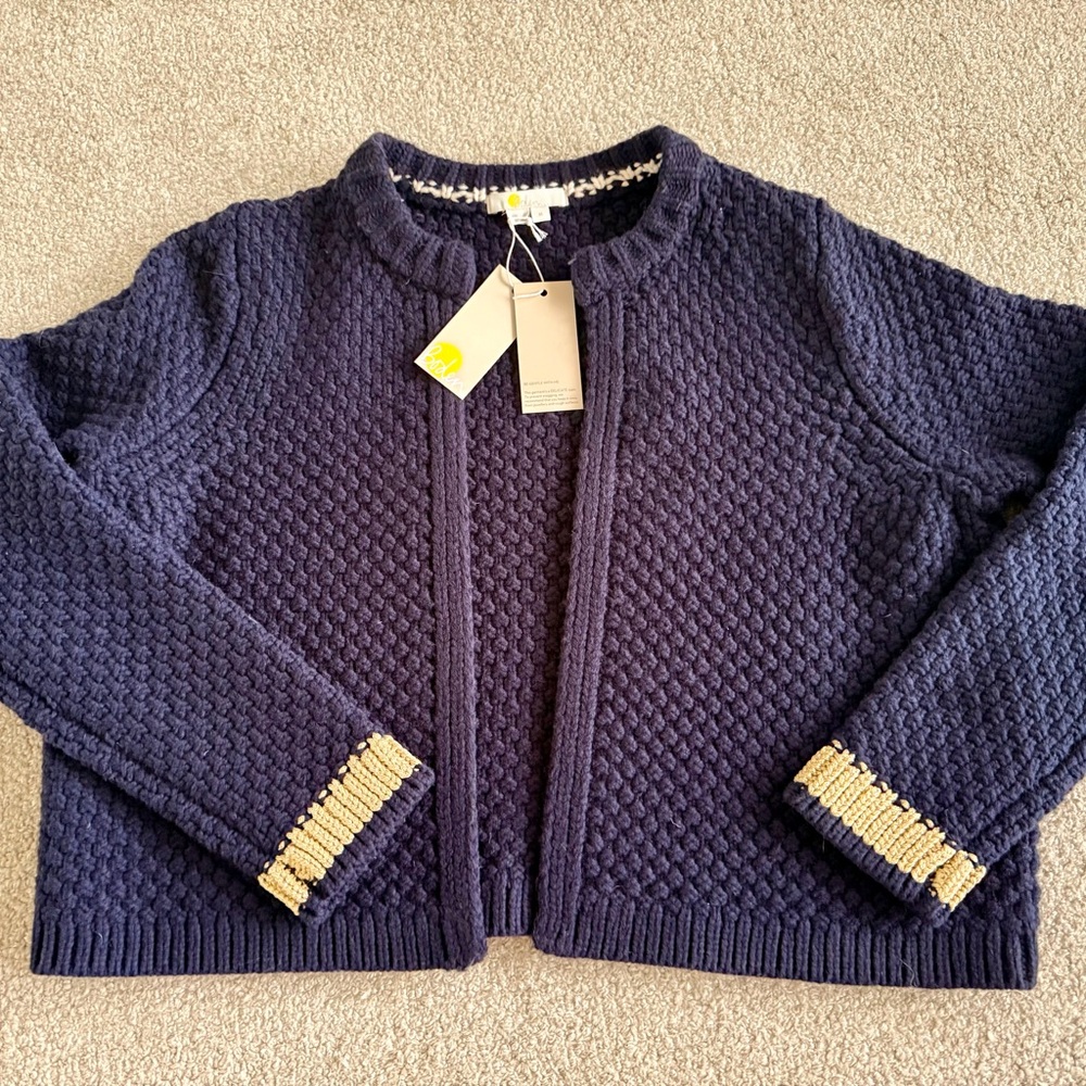 Boden Deep Blue Knit Cardigan with Gold Details